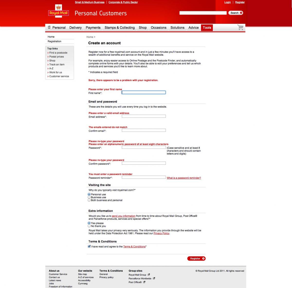 Royal Mail Registration Form