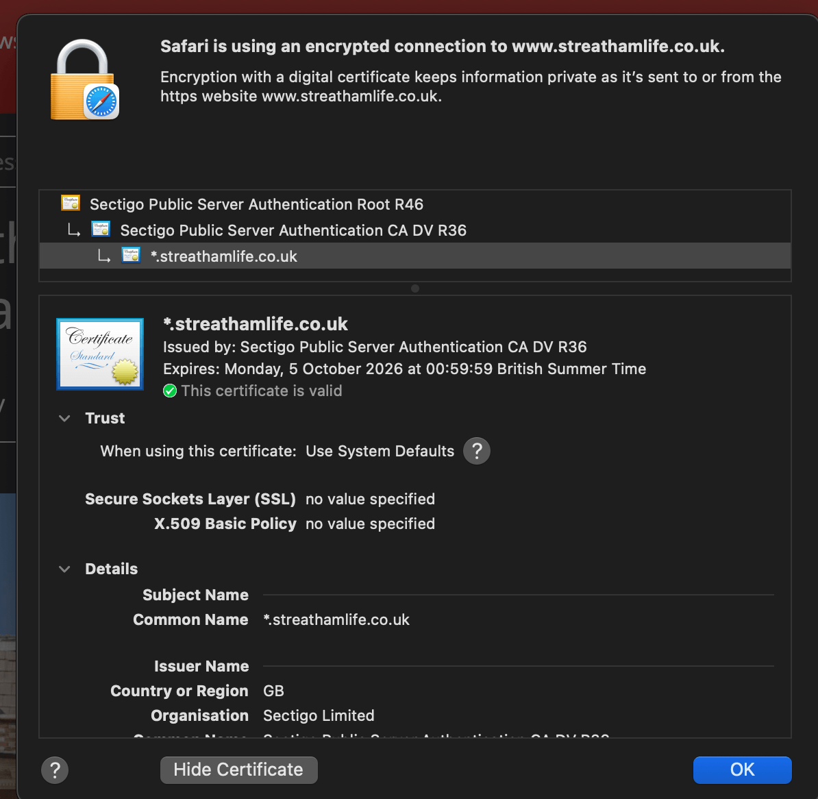 Validated Sectigo Certificate